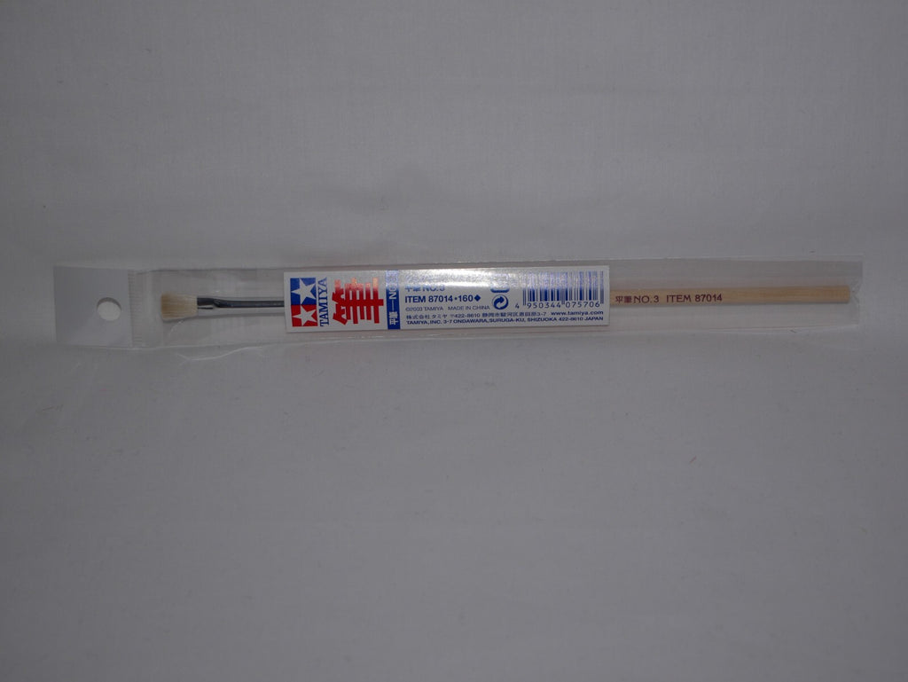 Tamiya Wooden Handle Horse-Hair Bristled No.3 Flat Modelling Paint Brush - 87014