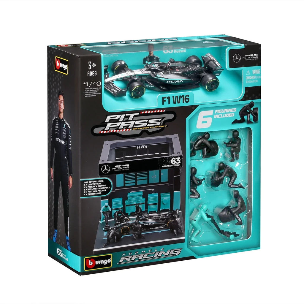 Burago 1:43 Scale Mercedes-AMG Petronas Forumla One Team Pit Pass Diorma Playset - #18-38458R