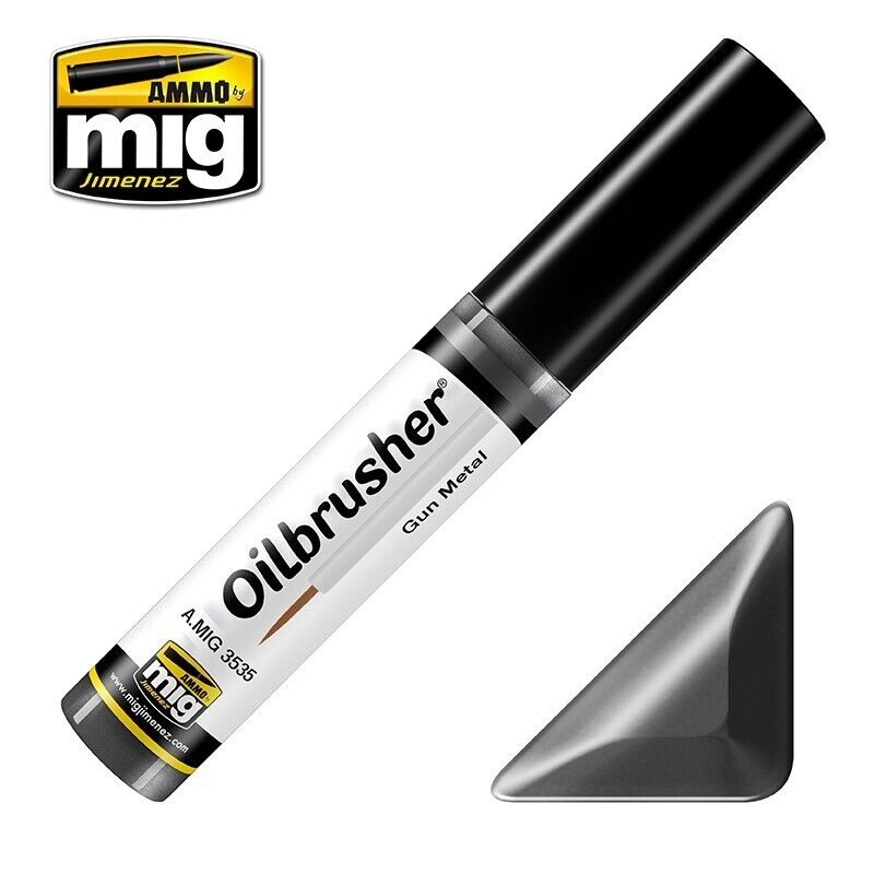 Ammo By Mig Jimenez Gun Metal Oilbrusher With Fine Brush Applicator - A.MIG-3535