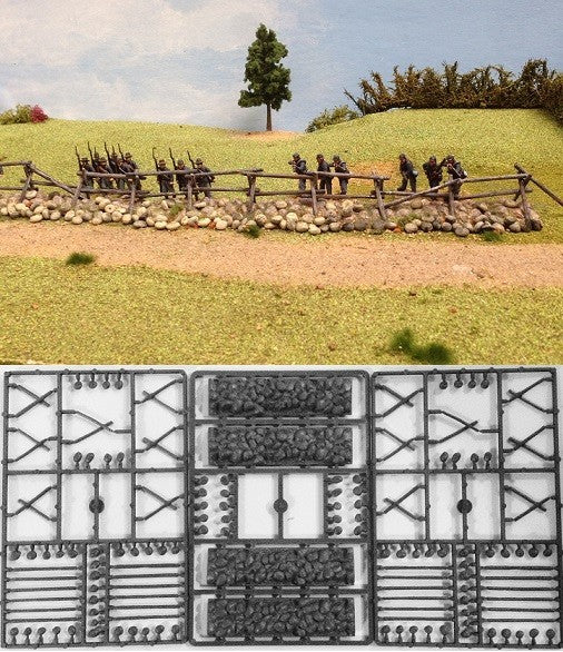 Renedra Ltd 1:56 Scale Hard Plastic Cross & Rail Fencing With Stone Bases - RN23