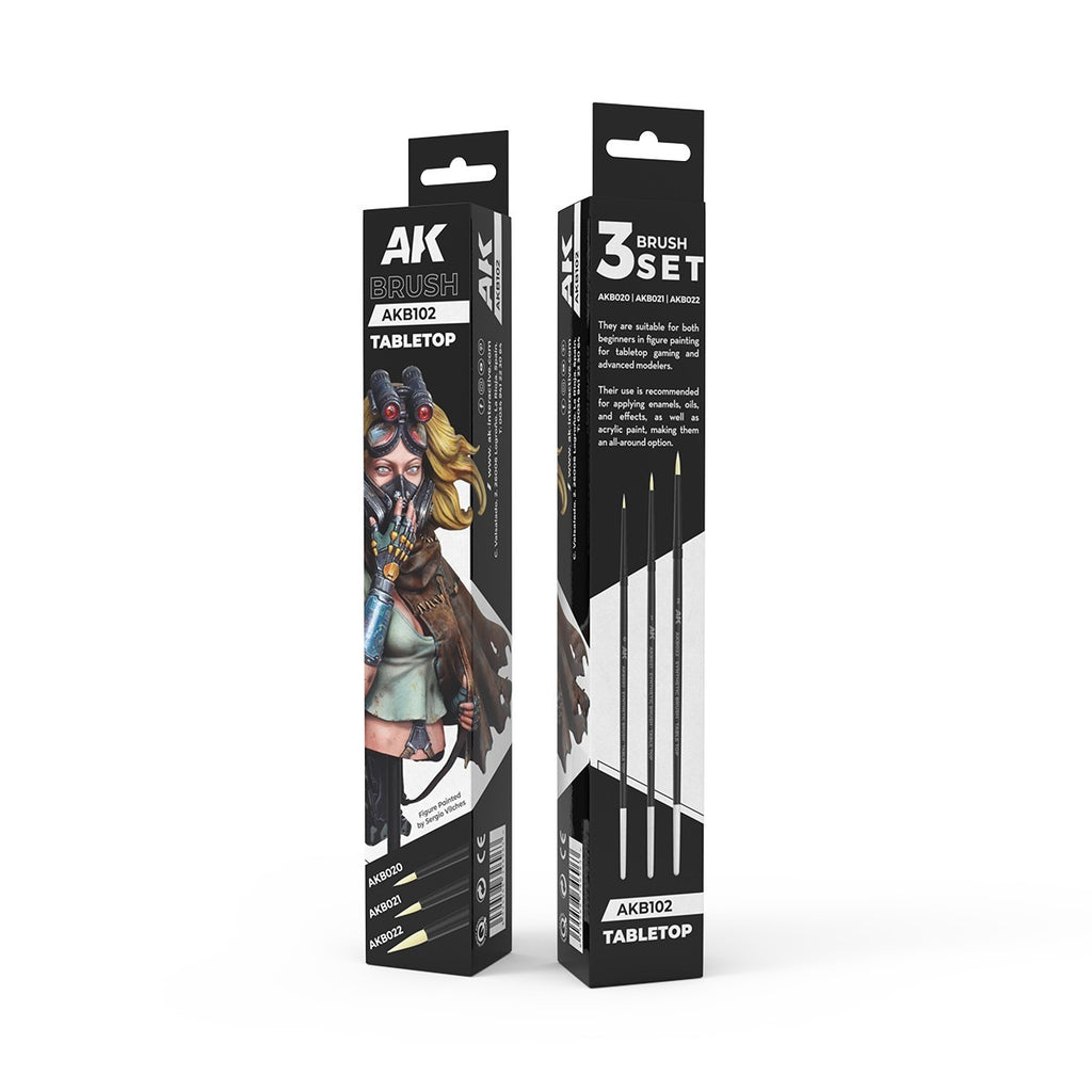 AK Interactive Tabletop Synthetic 3 Piece Miniature Painting Brush Set - AKB102