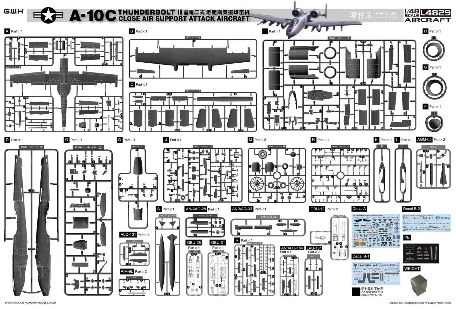 Great Wall Hobby 1:48 Scale USAF A-10C Thunderbolt II Attack Aircraft Kit L4829