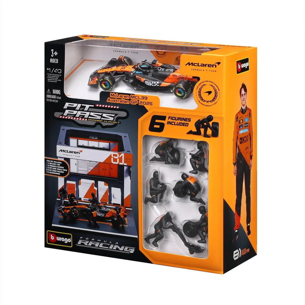 Burago 1:43 McLaren MCL39 Australian GP 2025 O.Piastri Pit Pass Diorma Playset -  #18-38457P