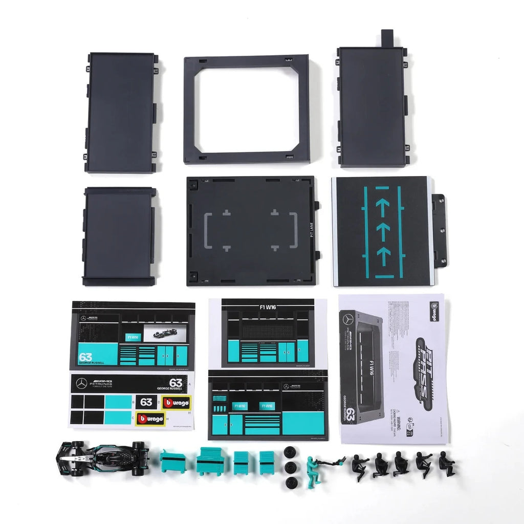 Burago 1:43 Scale Mercedes-AMG Petronas Forumla One Team Pit Pass Diorma Playset - #18-38458R