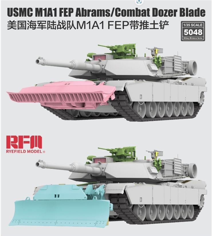Ryefield Model 1:35 Scale USMC M1A1 FEP Abrams Tank With Combat Dozer Blade 5048