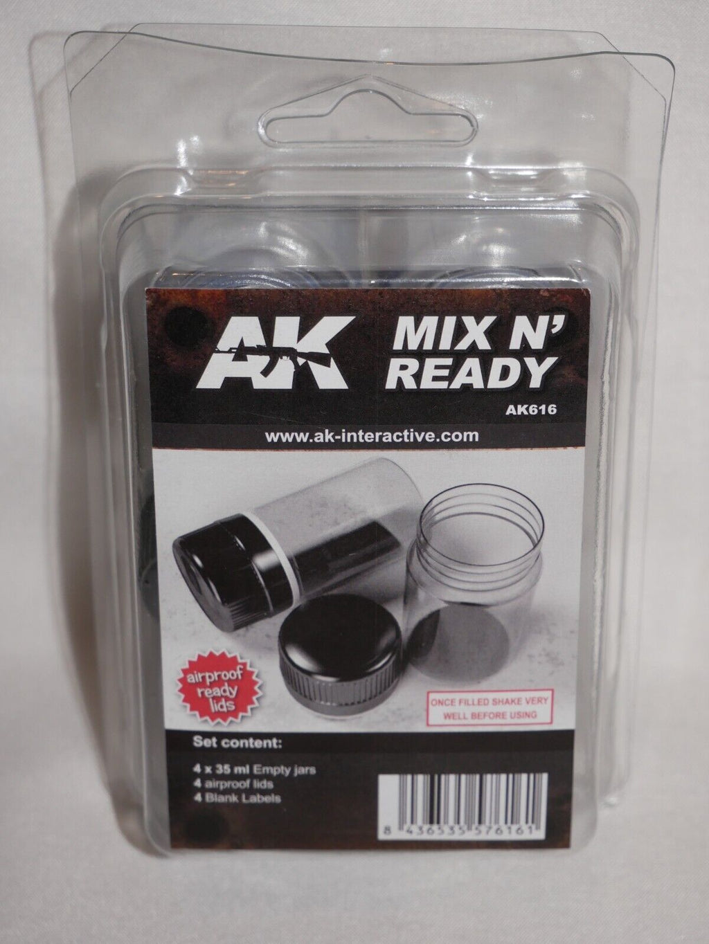 AK Interactive Mix N' Ready 35ml Empty Jars 4 Piece Set With Airproof Lids AK616