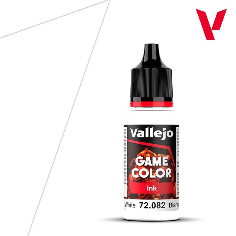 Vallejo Game Color Acrylic Inks White 18ml/0.6 fl oz Dropper Bottle - 72.082