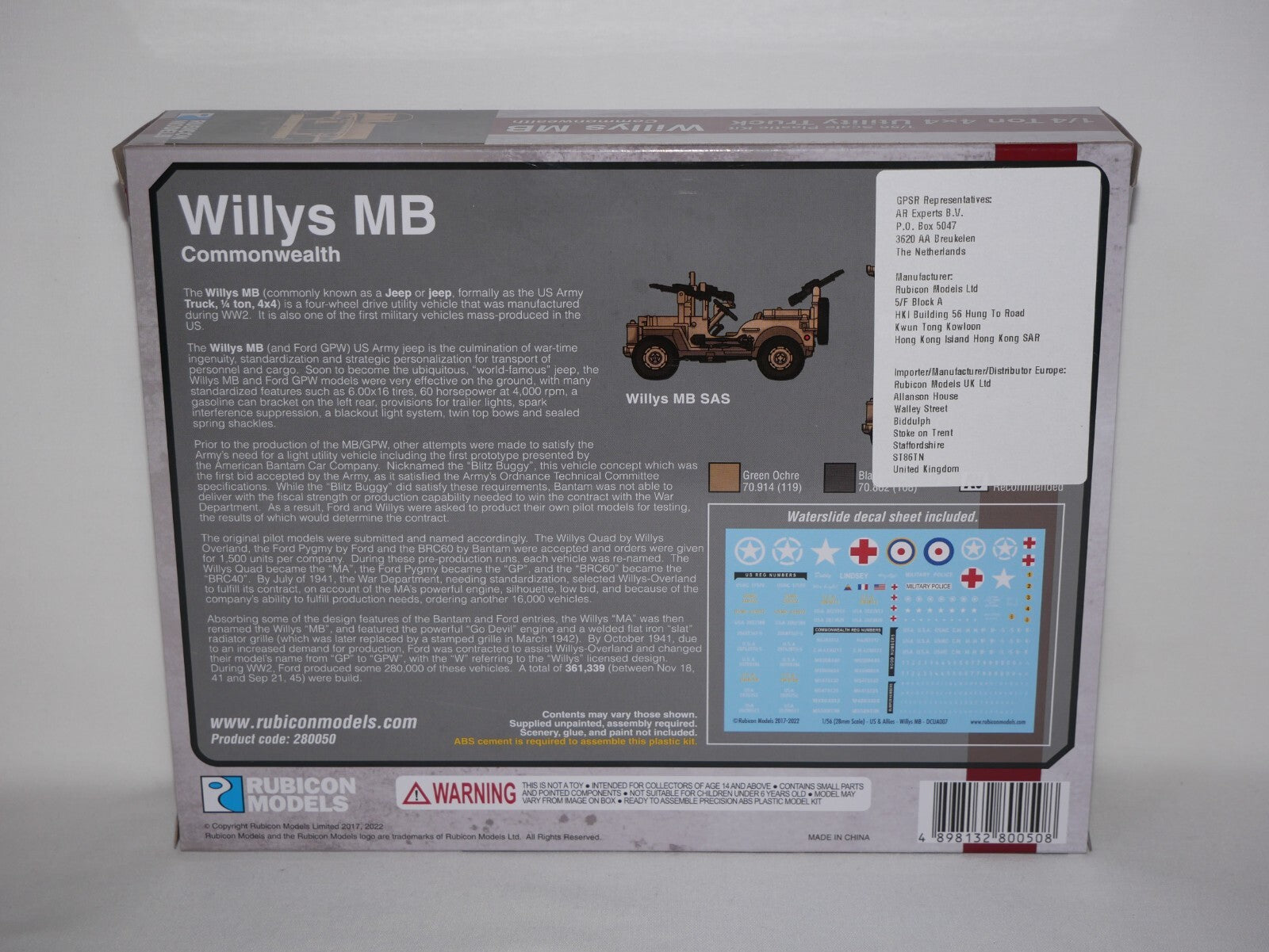 Rubicon Models 1:56 Willys MB Commonwealth 1/4 Ton 4x4 Utility Truck - 280050