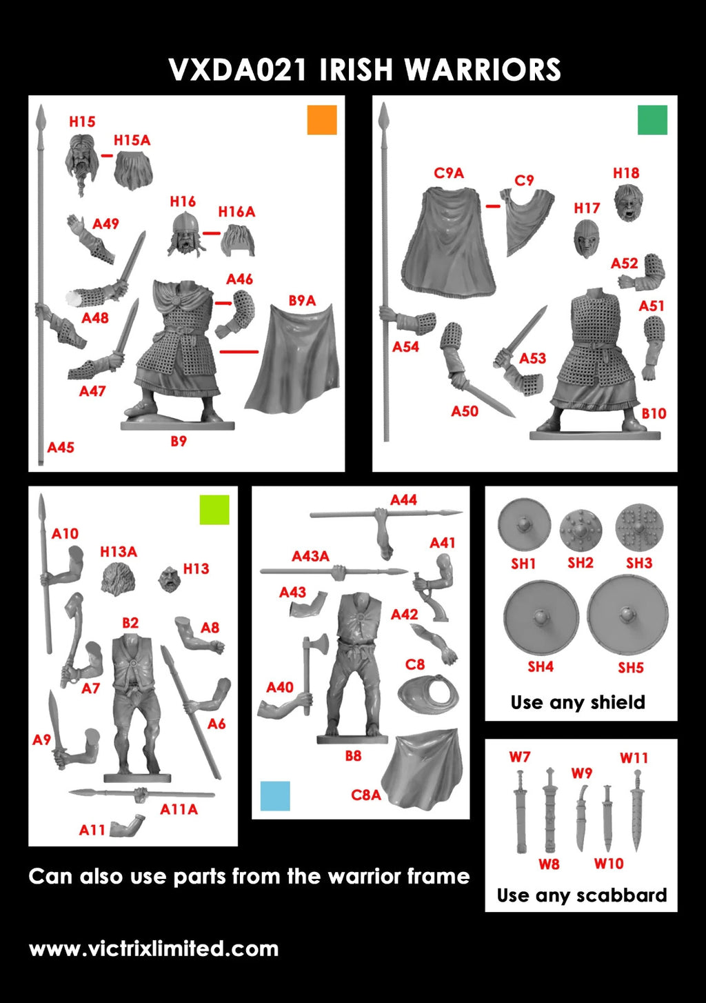 Victrix Warriors Of The Dark Ages 28mm Plastic Irish Warriors & Dogs - VXDA021