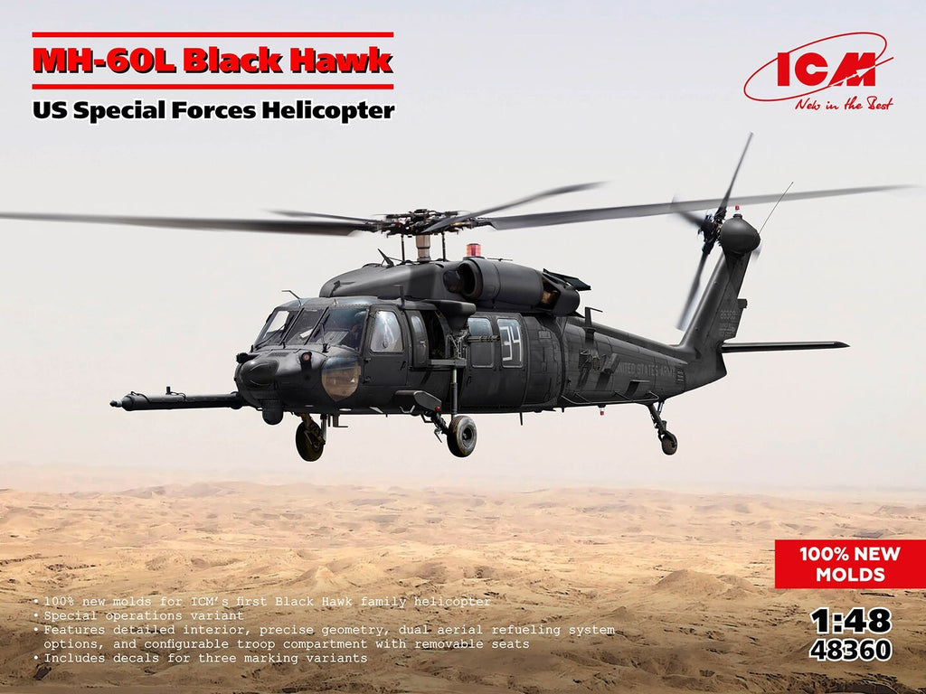 ICM 1:48 Scale Sikorsky MH-60L Black Hawk US Special Forces Helicopter - 48360