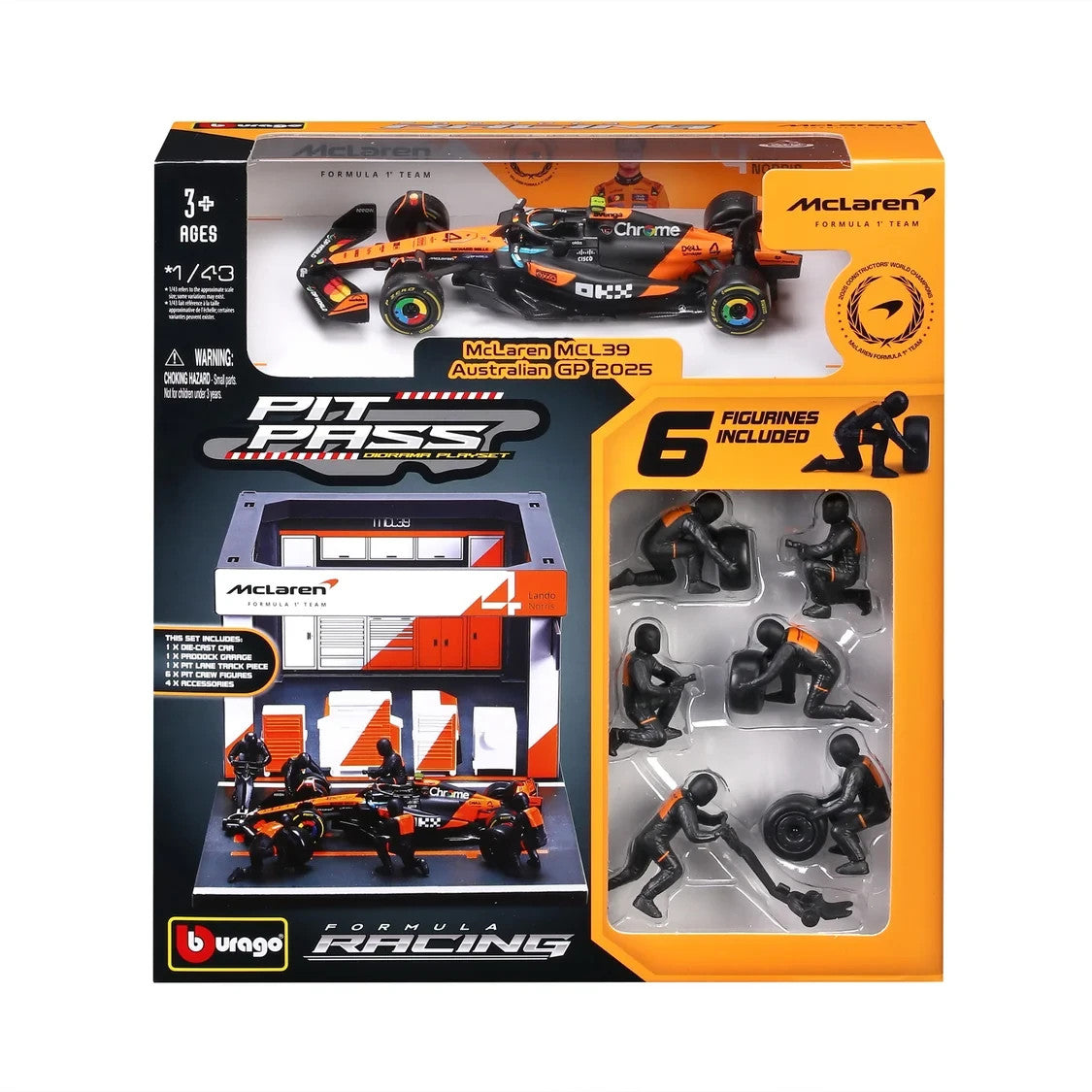 Burago 1:43 McLaren MCL39 Australian GP 2025 L.Norris Pit Pass Diorma Playset - #18-38457N