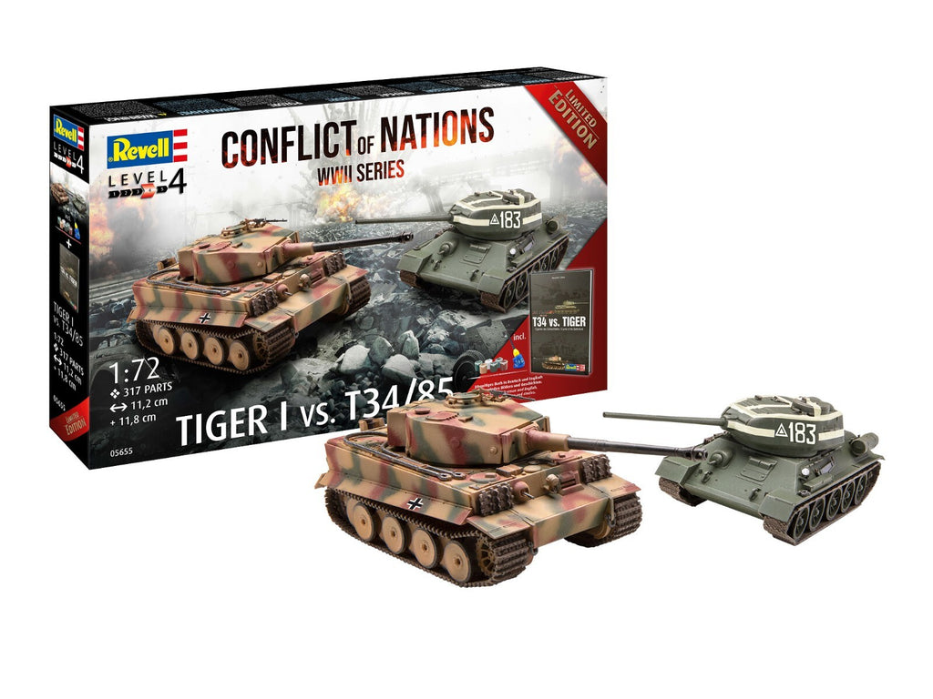 Revell 1:72 Conflict of Nations WW2 Series Tiger 1 VS T34/85 Skill Level 4 05655