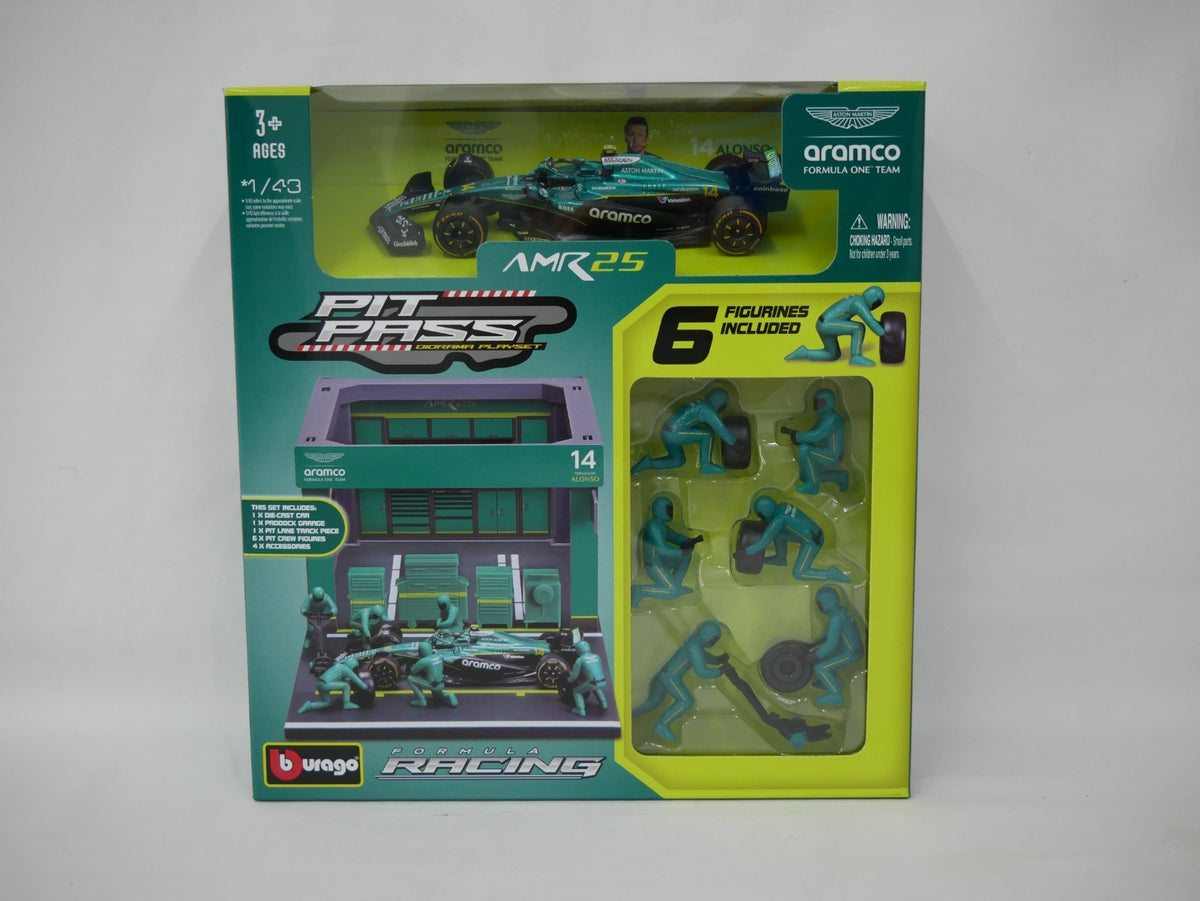 Burago 1:43 Aston Martin Cognizant Aramco Formula 1 Team Pit Pass Diorma Playset -  #18-38460A