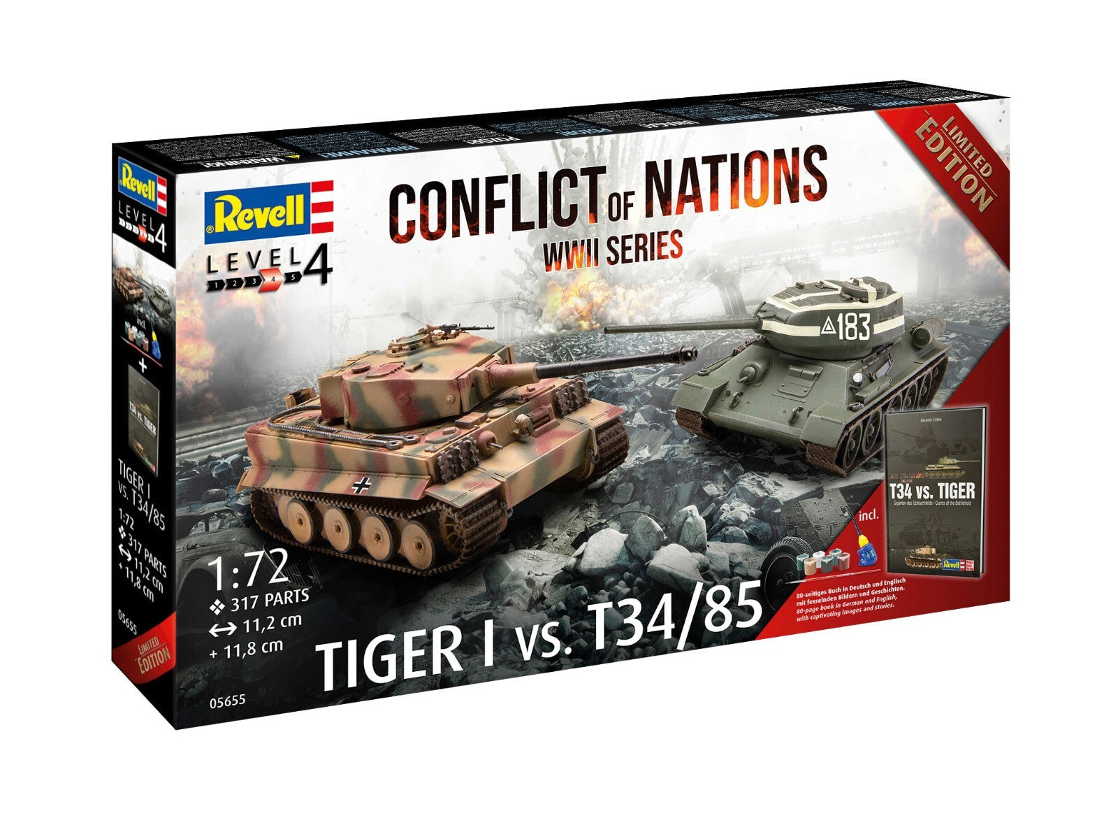 Revell 1:72 Conflict of Nations WW2 Series Tiger 1 VS T34/85 Skill Level 4 05655