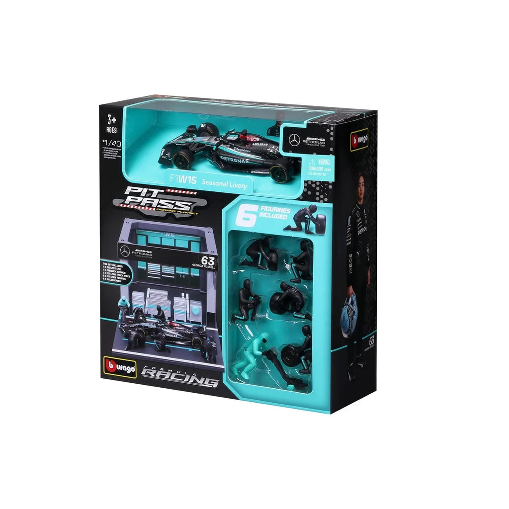 Burago 1:43 Scale Mercedes-AMG Petronas Forumla One Team Pit Pass Diorma Playset - #18-38452R