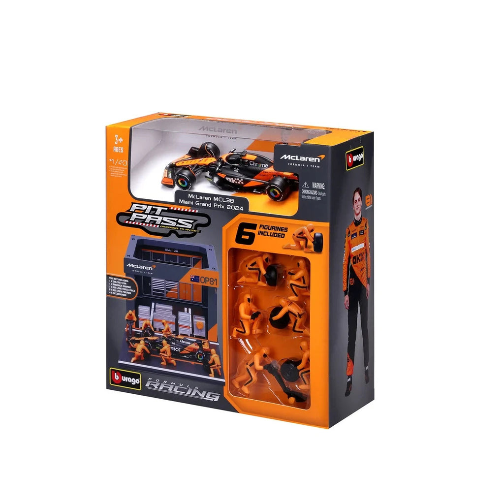 Burago 1:43 Scale McLaren MCL38 Miami GP 2024 O.Piastri Pit Pass Diorma Playset - #18-38451P