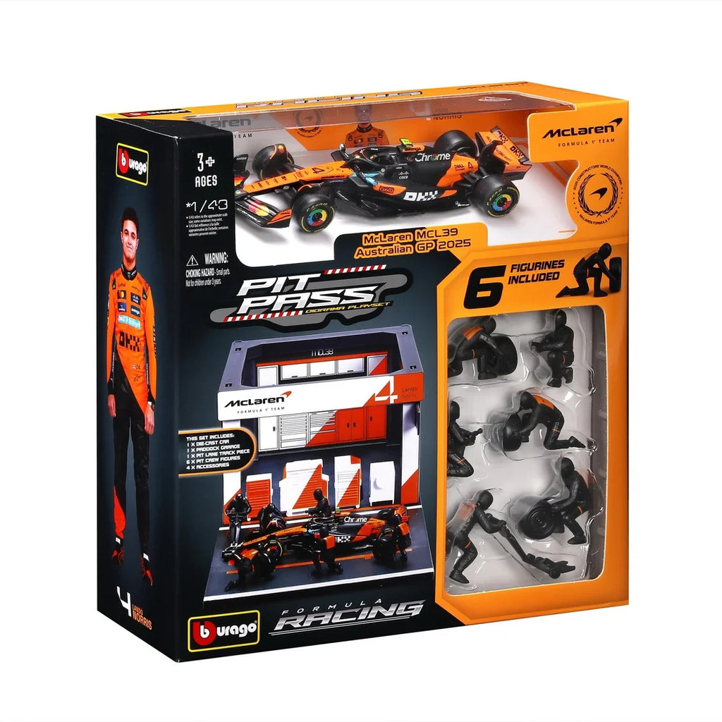 Burago 1:43 McLaren MCL39 Australian GP 2025 L.Norris Pit Pass Diorma Playset - #18-38457N
