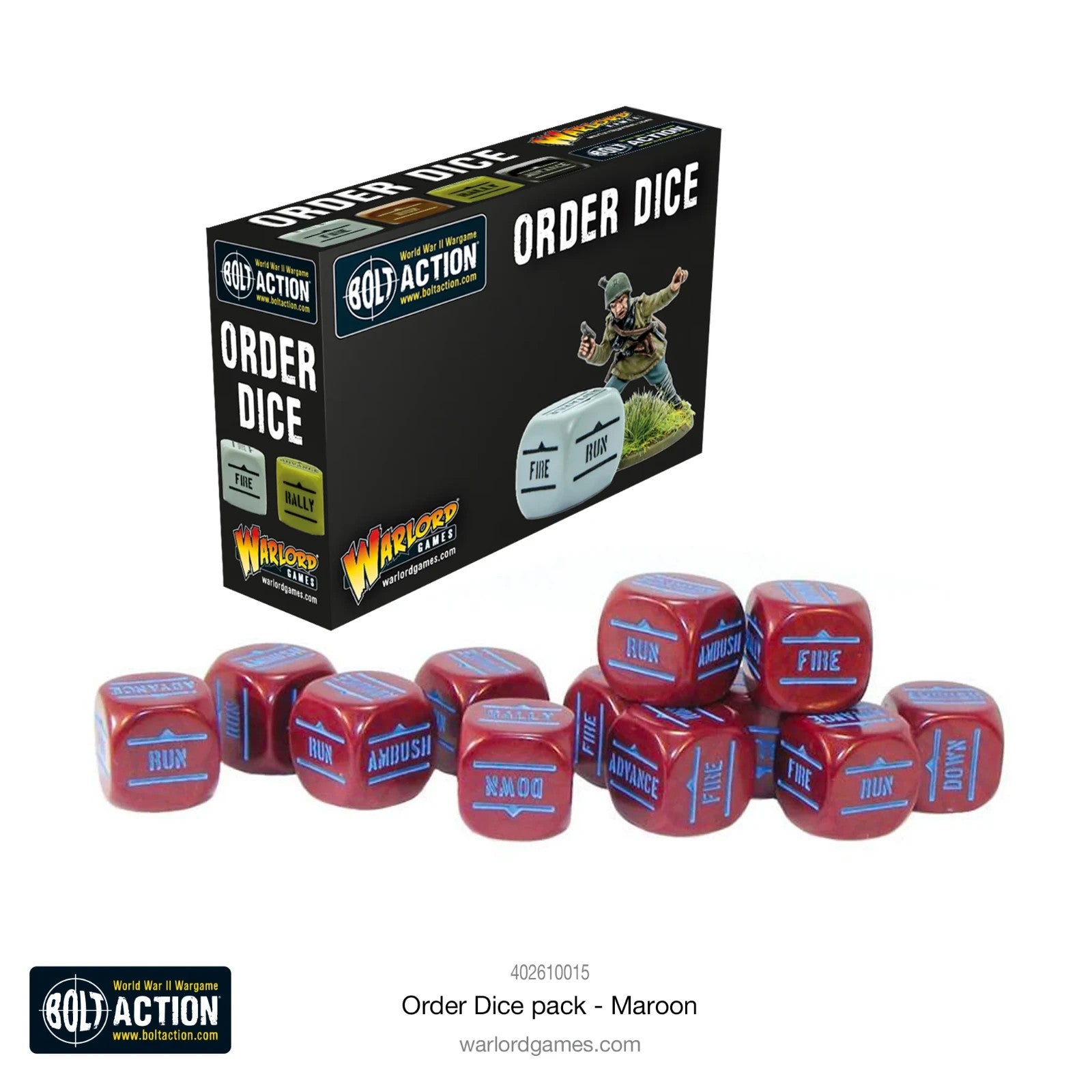 Warlord Games Bolt Action 1:56 Scale 12 Maroon Coloured Order Dice - (402616015)