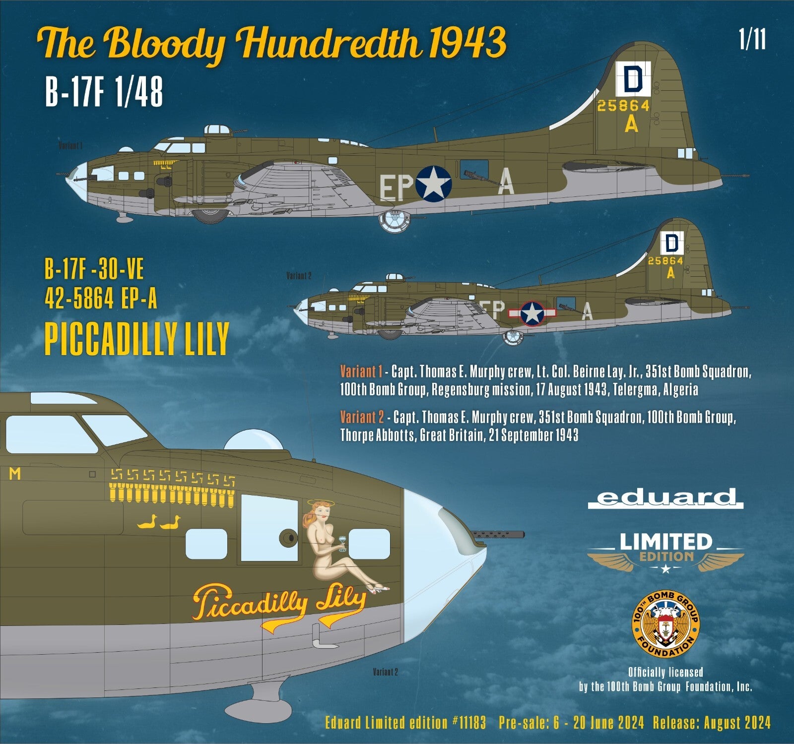 Eduard 1:48 Boeing B-17F Flying Fortress The Bloody Hundredth 1943 Limited Edition - 11183
