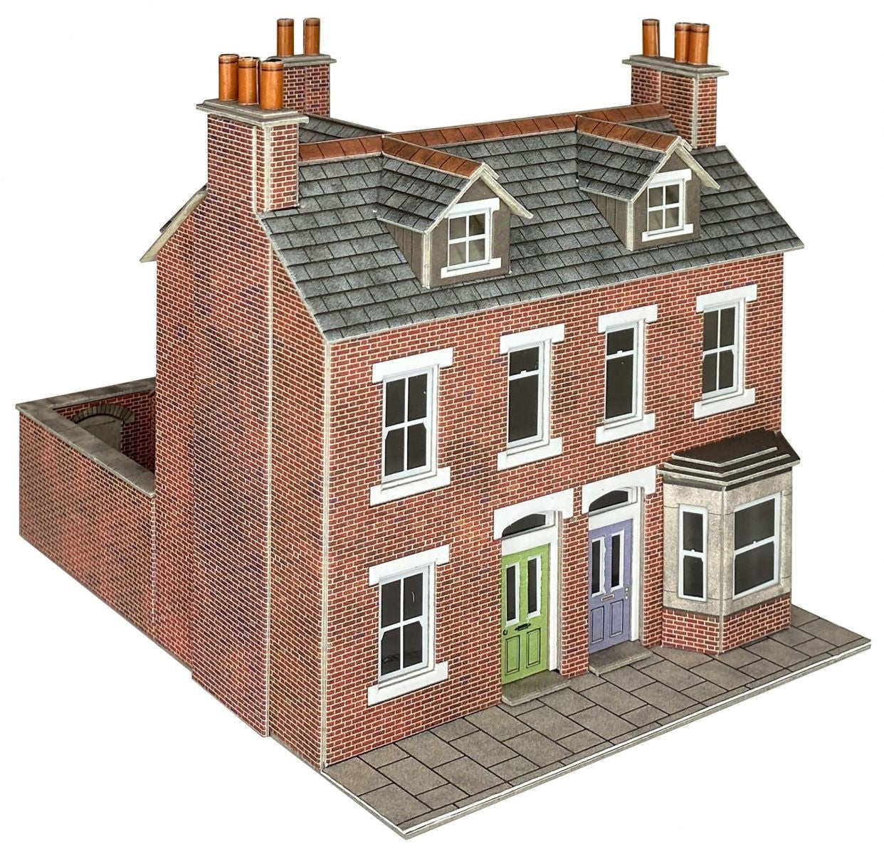 Metcalfe Card Construction Kits OO/HO Scale Red Brick Terraced Houses - PO300