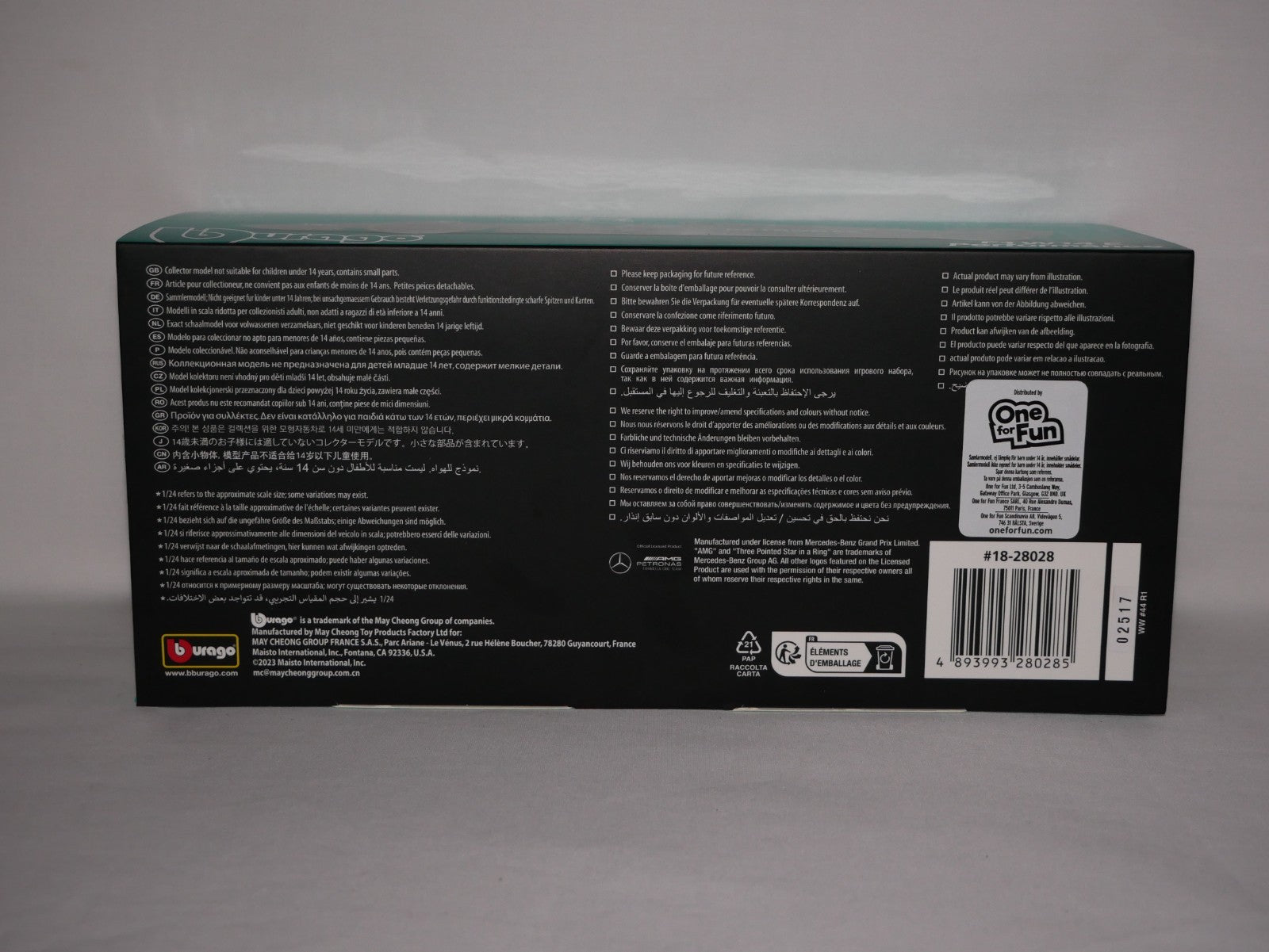 Burago 1:24 Scale Mercedes-AMG Petronas F1 2023 W14 No.43 Hamiliton - #18-28028H