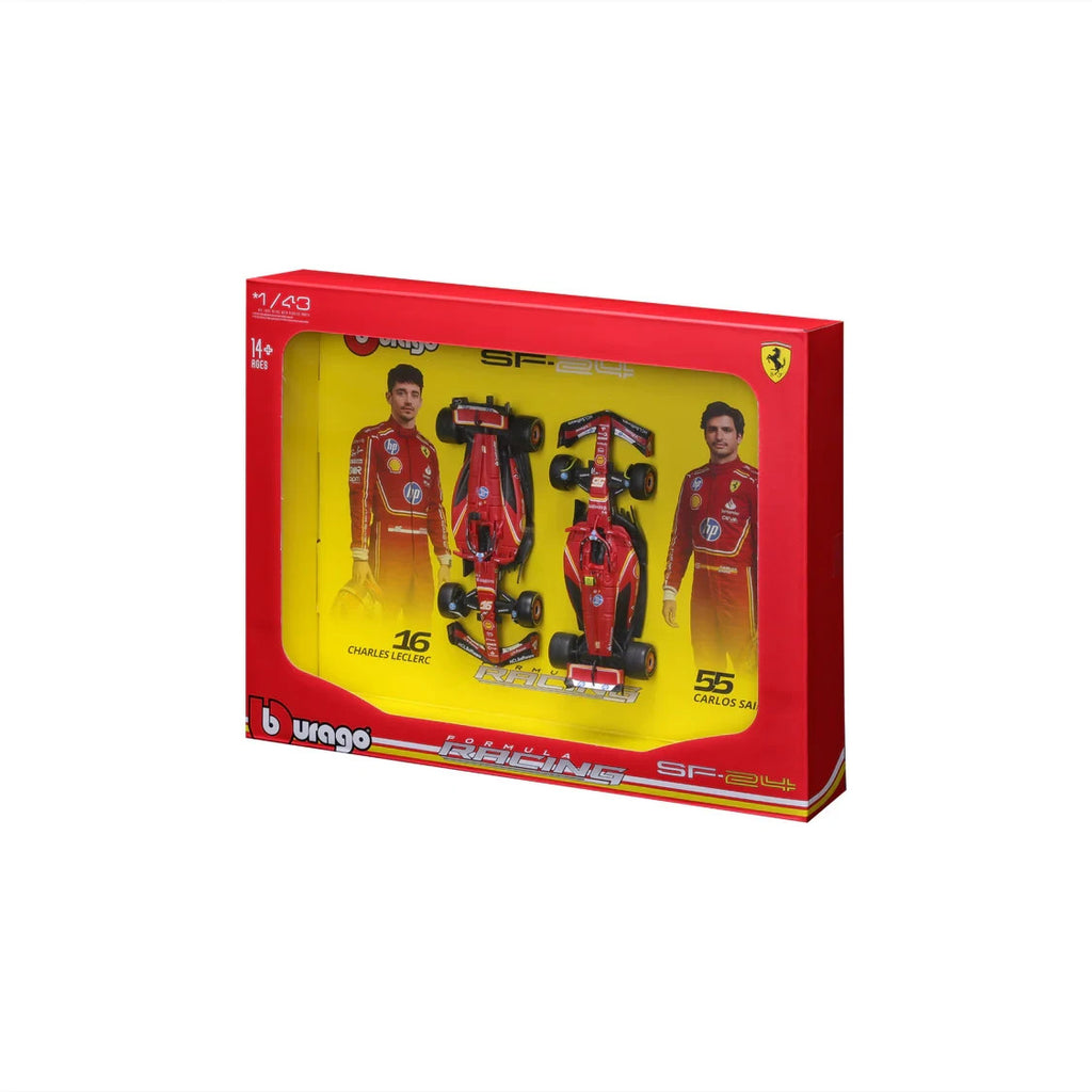 Burago 1:43 Scale Scuderia Ferrari F1 SF-24 Two Pack Leclerc & Sainz - #18-36856