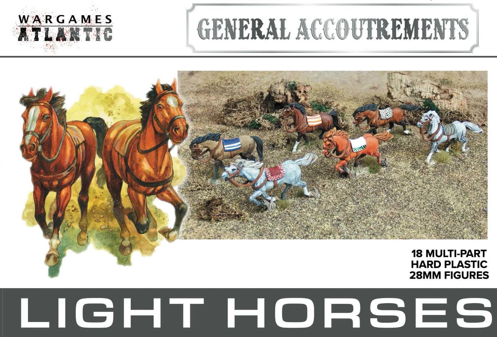 Wargames Atlantic General Accoutrements 28mm Hard Plastic Light Horses WAAGA005