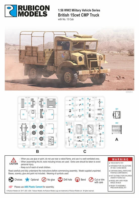 Rubicon Models 1:56 (28mm) Scale WWII British CMP 15cwt Military Truck - 280056