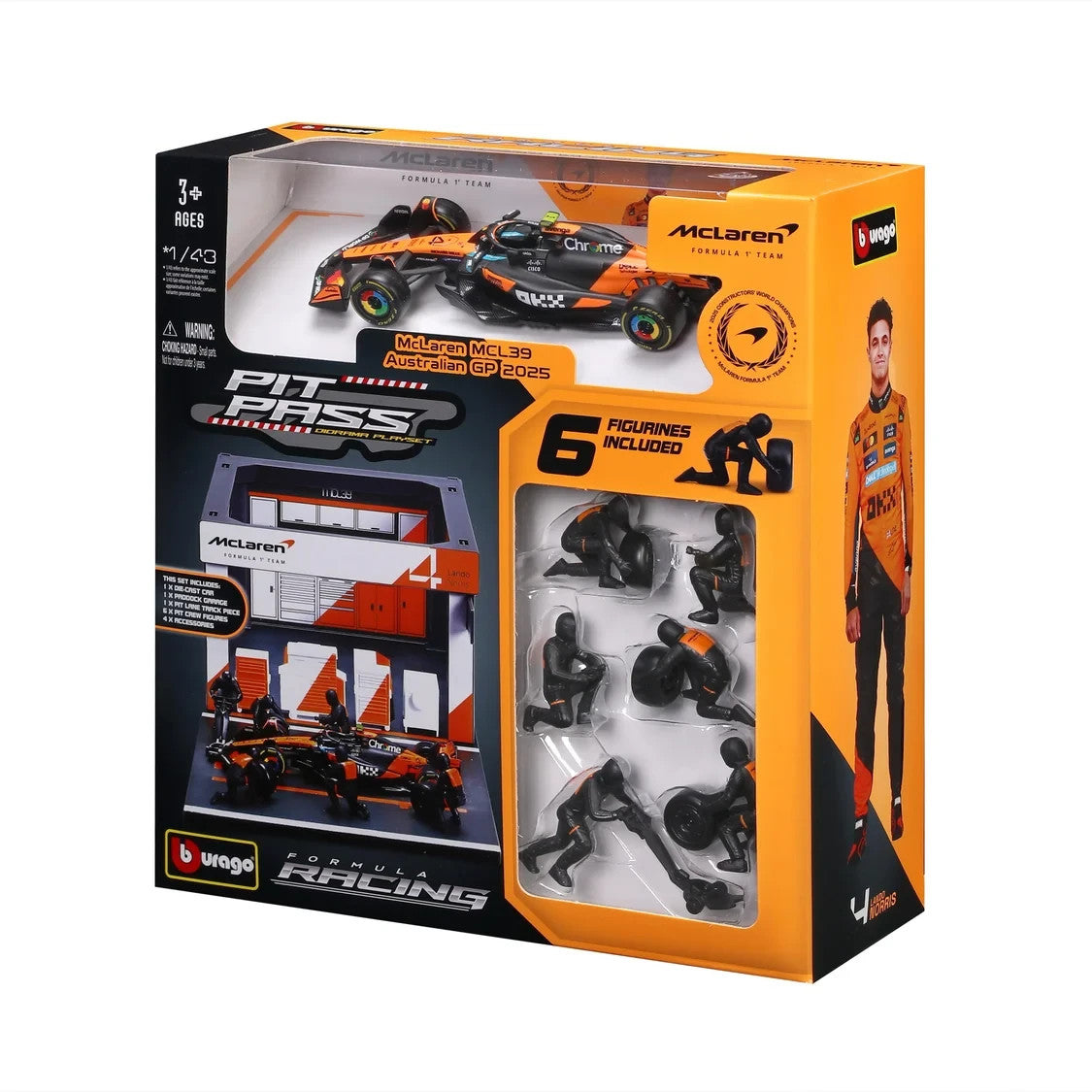 Burago 1:43 McLaren MCL39 Australian GP 2025 L.Norris Pit Pass Diorma Playset - #18-38457N