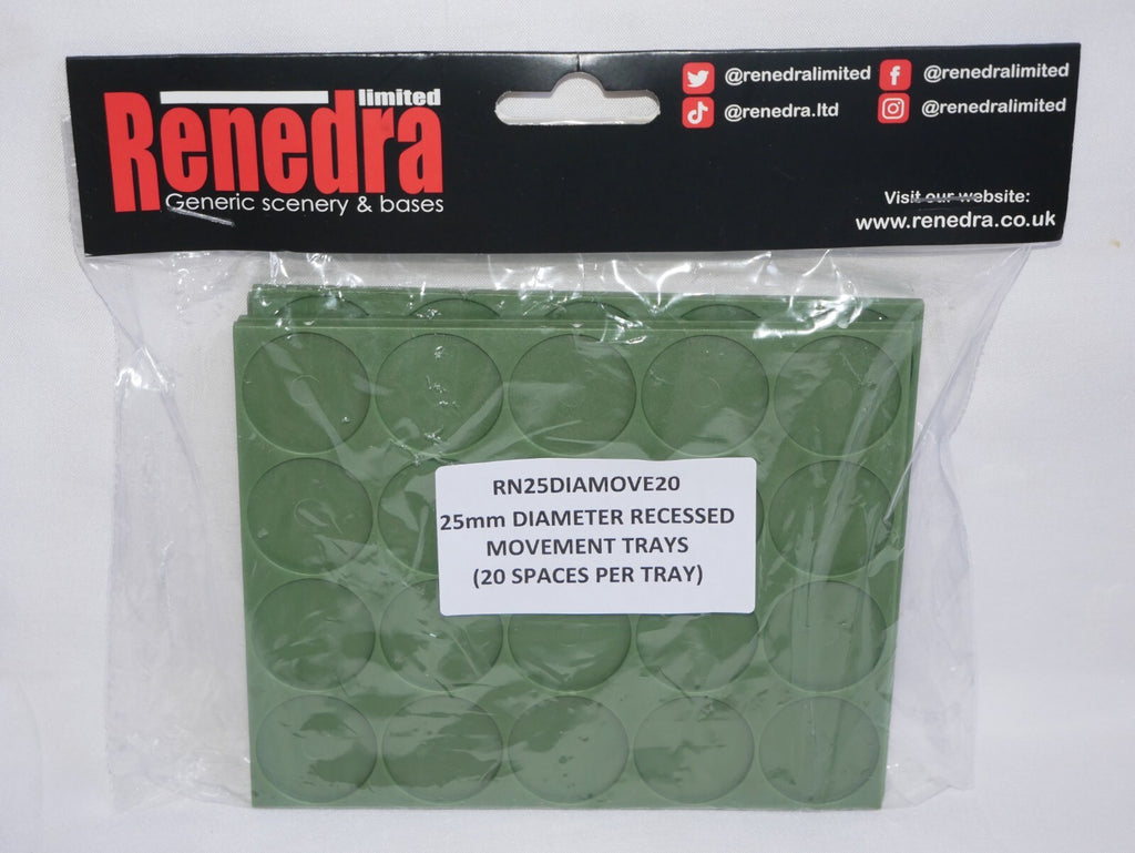 Renedra Ltd Generic Scenery & Bases 25mm Recessed Movement Trays - RN25DIAMOVE20