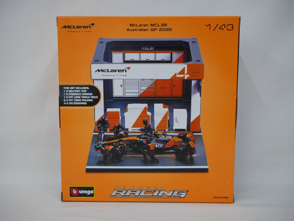 Burago 1:43 McLaren MCL39 Australian GP 2025 L.Norris Pit Pass Diorma Playset - #18-38457N