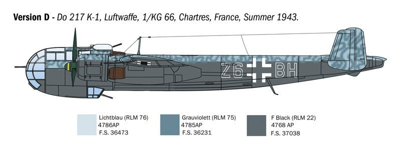 Italeri 1:72 Scale Dornier Do 217 K-1/K-2 Bomber With Fritz-X Guided Bombs - 1488