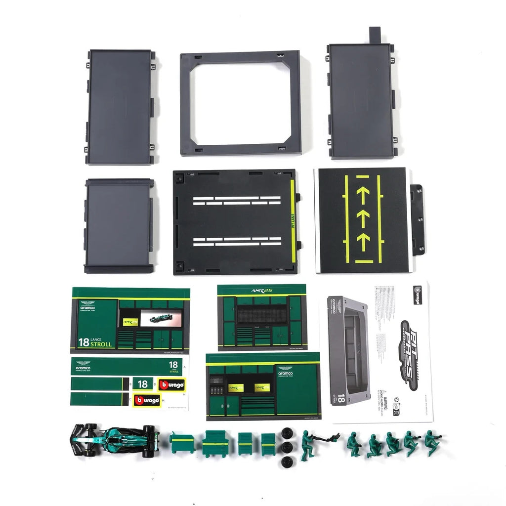 Burago 1:43 Aston Martin Cognizant Aramco Formula 1 Team Pit Pass Diorma Playset - #18-38460S