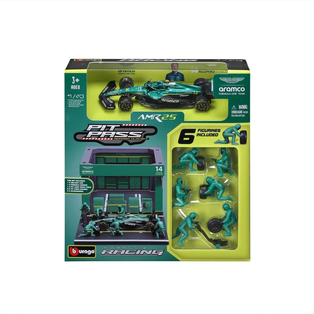 Burago 1:43 Aston Martin Cognizant Aramco Formula 1 Team Pit Pass Diorma Playset -  #18-38460A