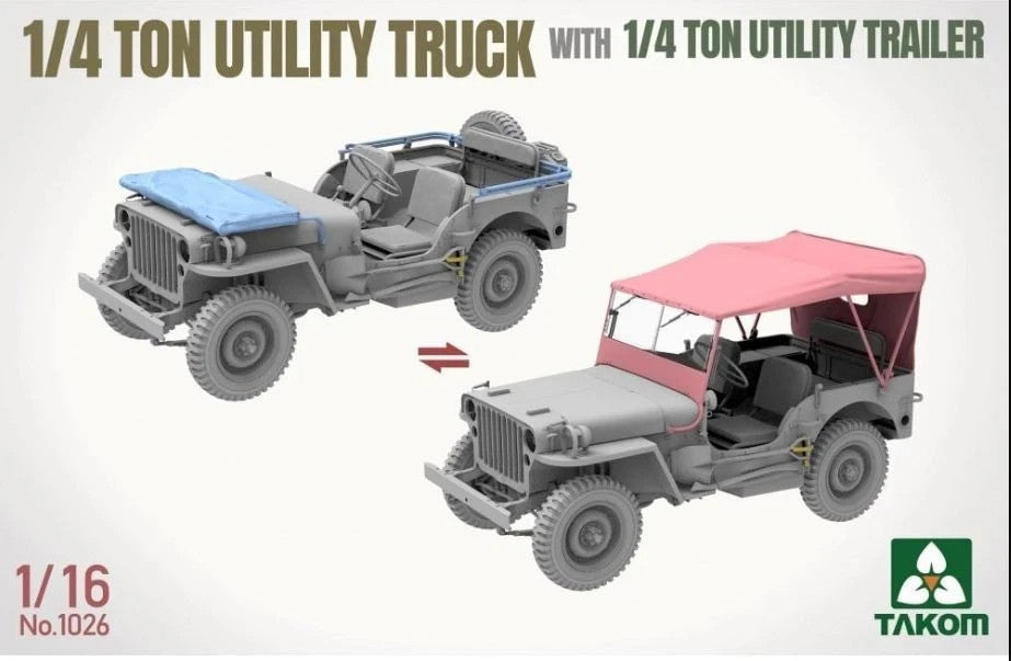 Takom 1:16 Scale WWII 1/4 Ton Utility Truck With 1/4 Ton Utility Trailer - 1026