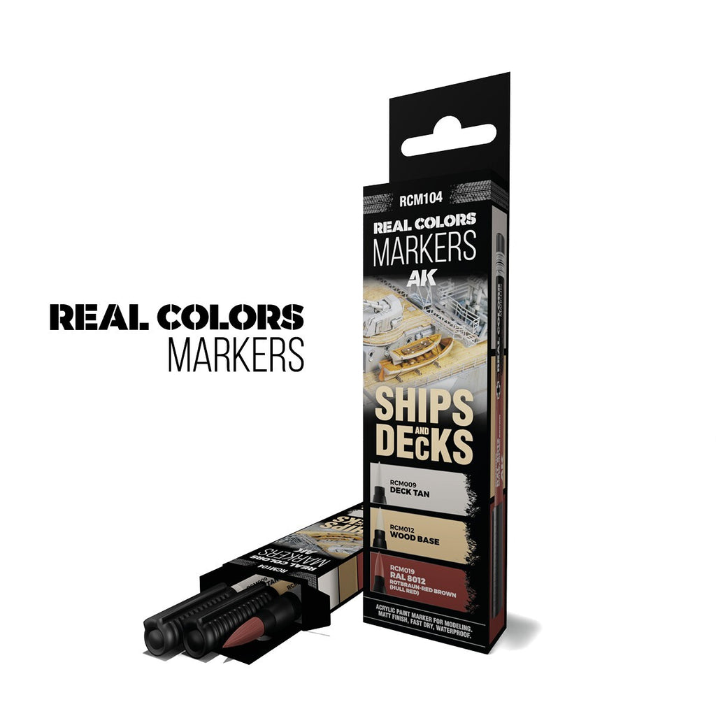 AK Interactive Real Colors Acrylic Markers Ships & Decks (3 Piece) Set - RCM104