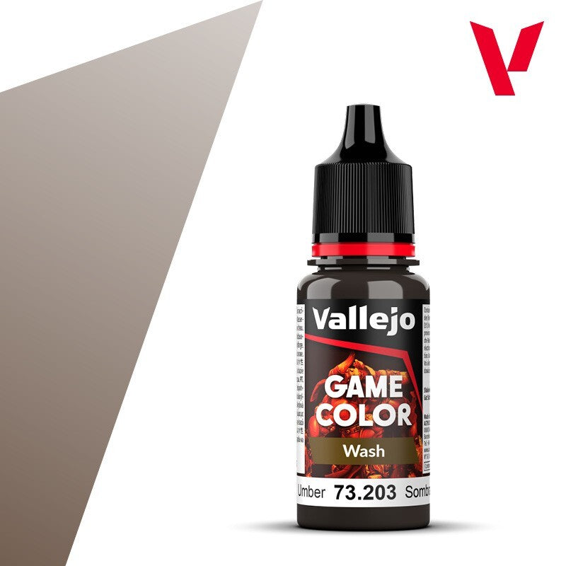 Vallejo Game Color Acrylic Washes Umber 18ml/0.6 fl oz Dropper Bottle - 73.203