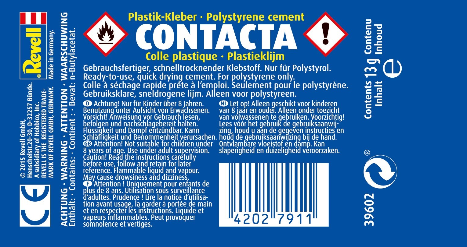 Revell Contacta Poly Cement A Solvent Based Glue For Plastics & Models 13g 39602