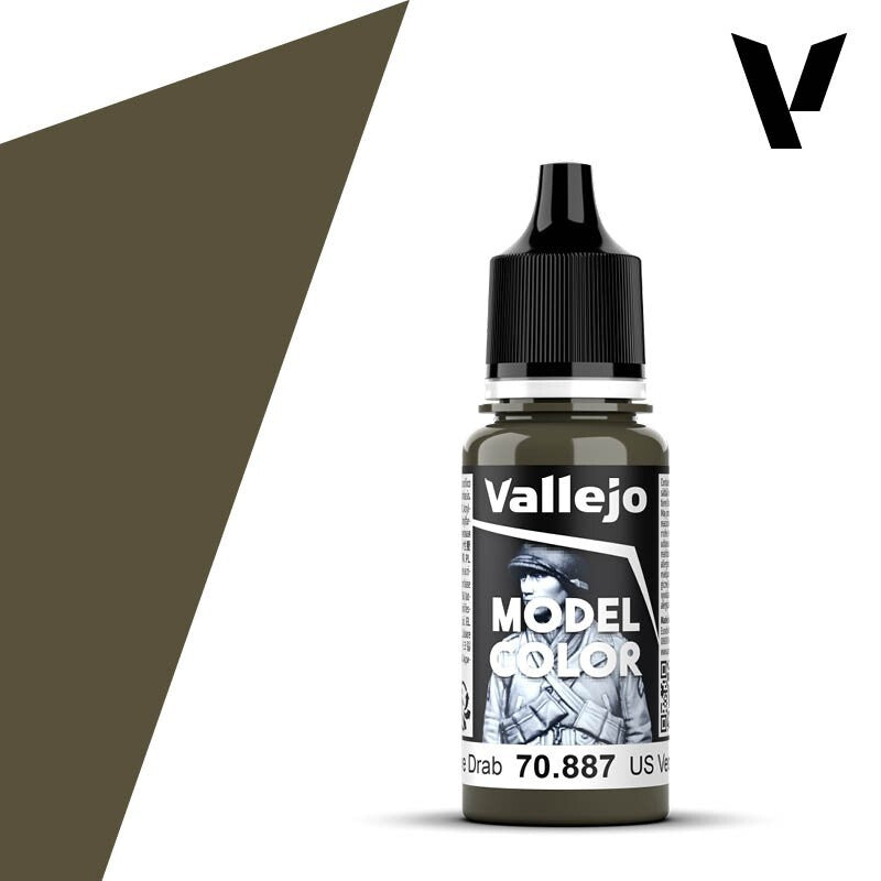 Vallejo Model Color US Olive Drab Acrylic 18ml/0.60 fl oz Dropper Bottle 70.887