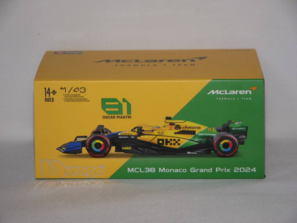 Burago 1:43 McLaren MCL38 Monaco Grand Prix 2024 No.81 Oscar Piastri #18-38215PS