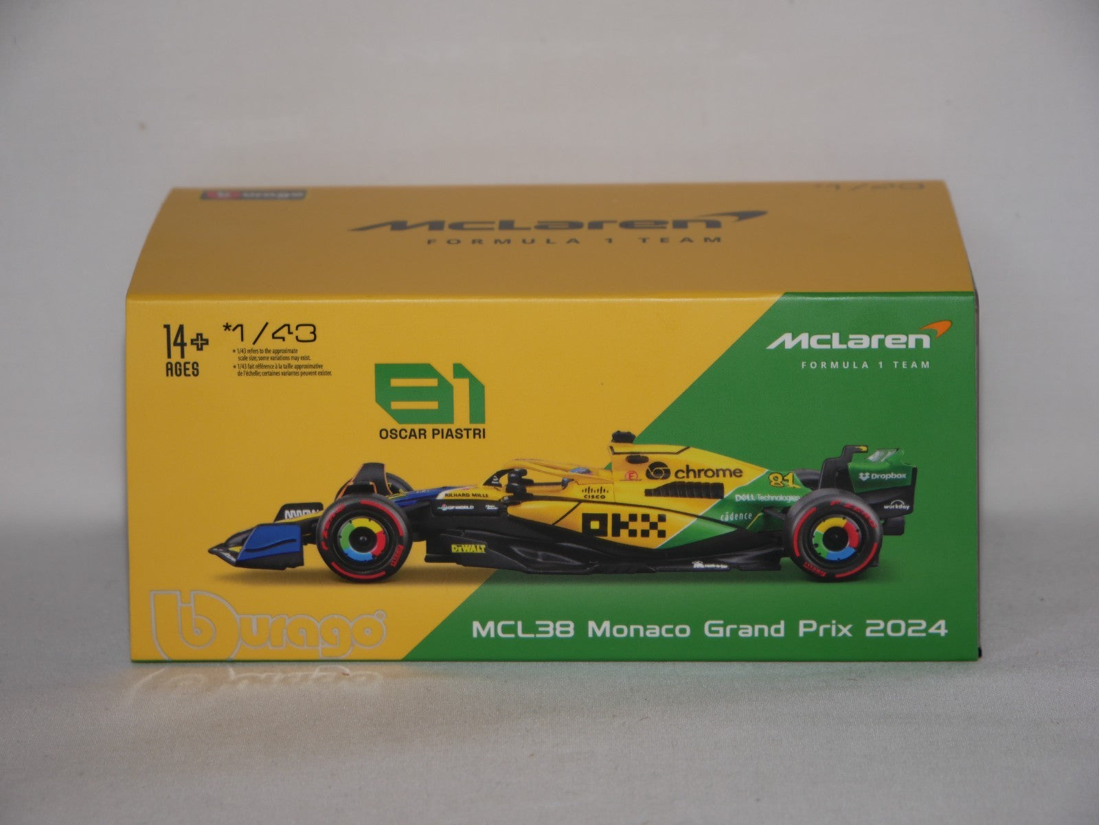 Burago 1:43 McLaren MCL38 Monaco Grand Prix 2024 No.81 Oscar Piastri #18-38215PS