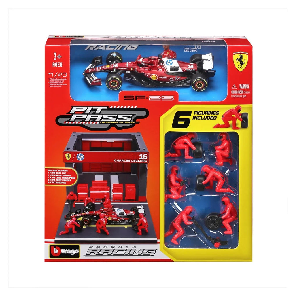 Burago 1:43 Scuderia Ferrari Formula One Team C.Leclerc Pit Pass Diorma Playset - #18-36865L