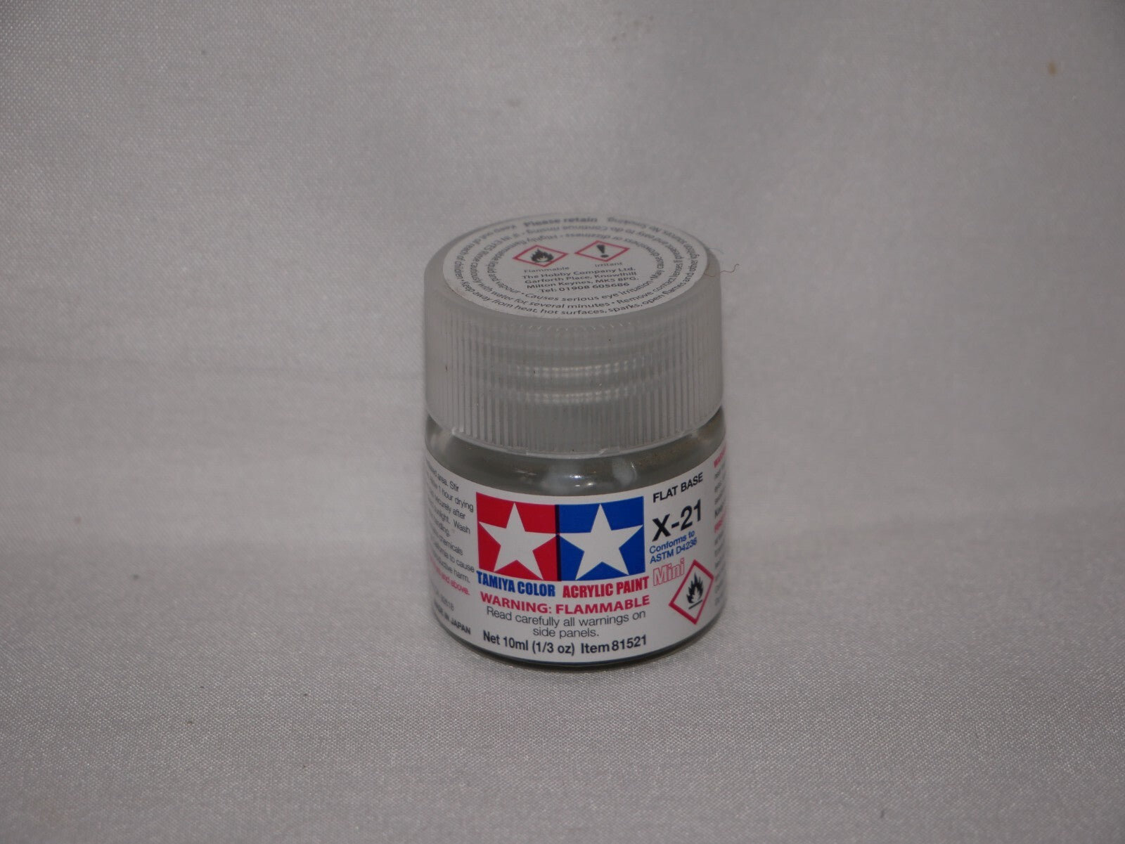 Tamiya Color Acrylic Model Paint Mini X-21 Flat Base 10ml 1/3oz Glass Jar 81521