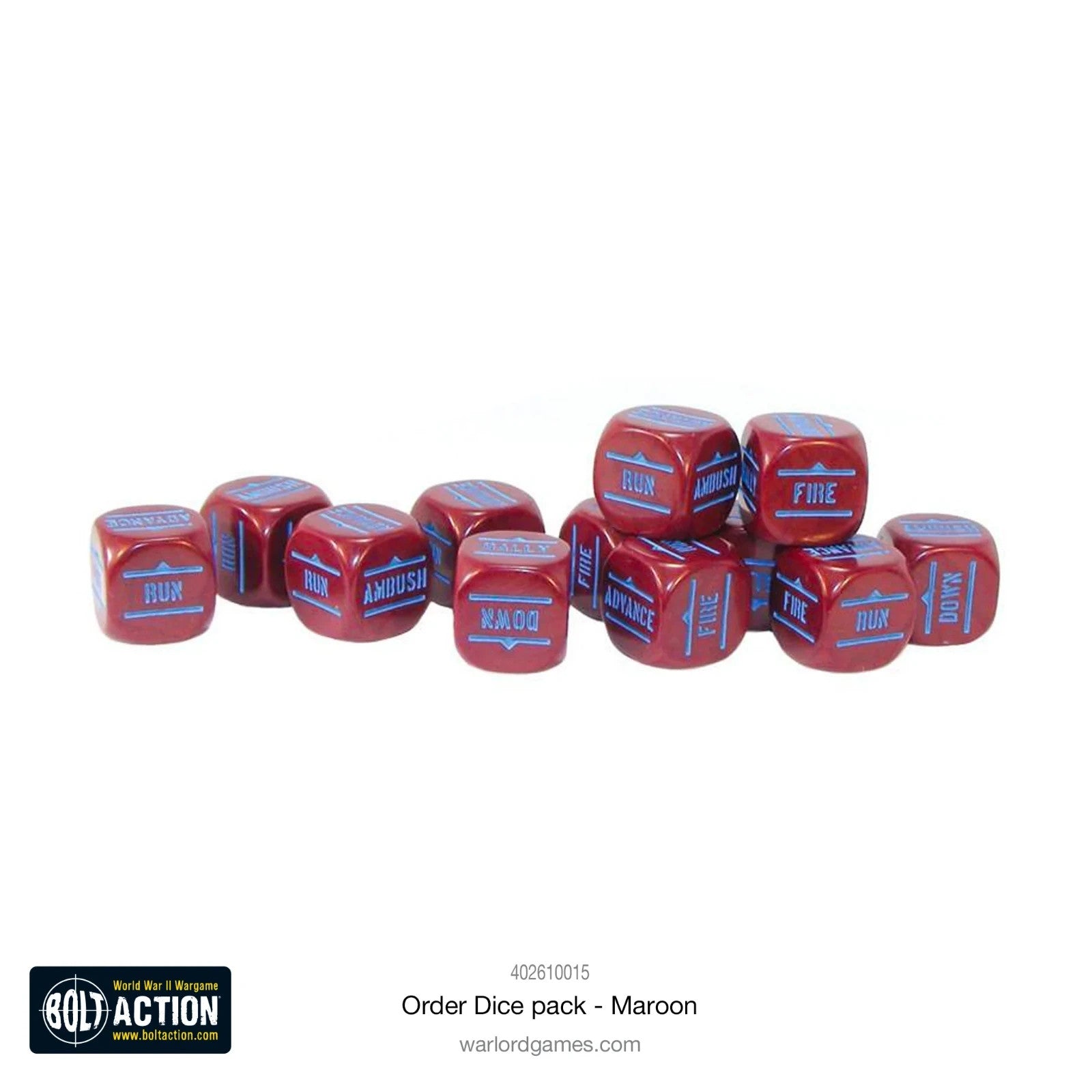 Warlord Games Bolt Action 1:56 Scale 12 Maroon Coloured Order Dice - (402616015)
