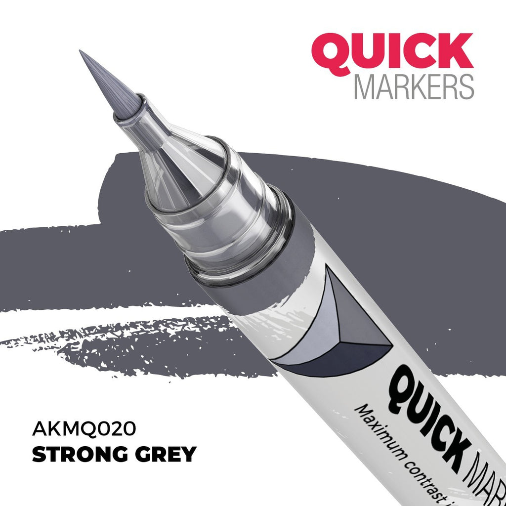 AK Interactive Acrylic Quick Gen Markers For Tabletop Wargaming Strong Grey - AKMQ020