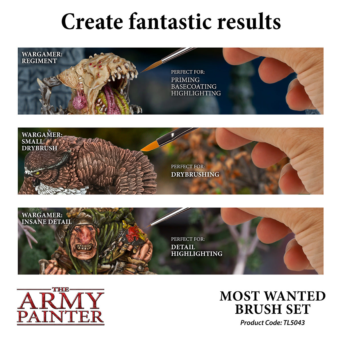 The Army Painter Most Wanted 3 Piece Brush Set For Miniature Painting - TL5043