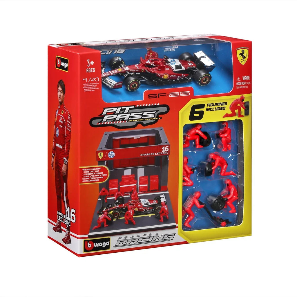 Burago 1:43 Scuderia Ferrari Formula One Team C.Leclerc Pit Pass Diorma Playset - #18-36865L