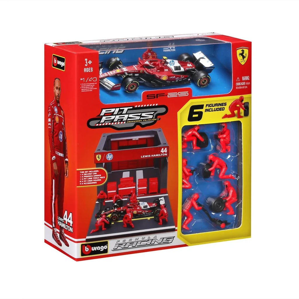 Burago 1:43 Scuderia Ferrari Formula One Team L.Hamilton Pit Pass Diorma Playset - #18-36865H
