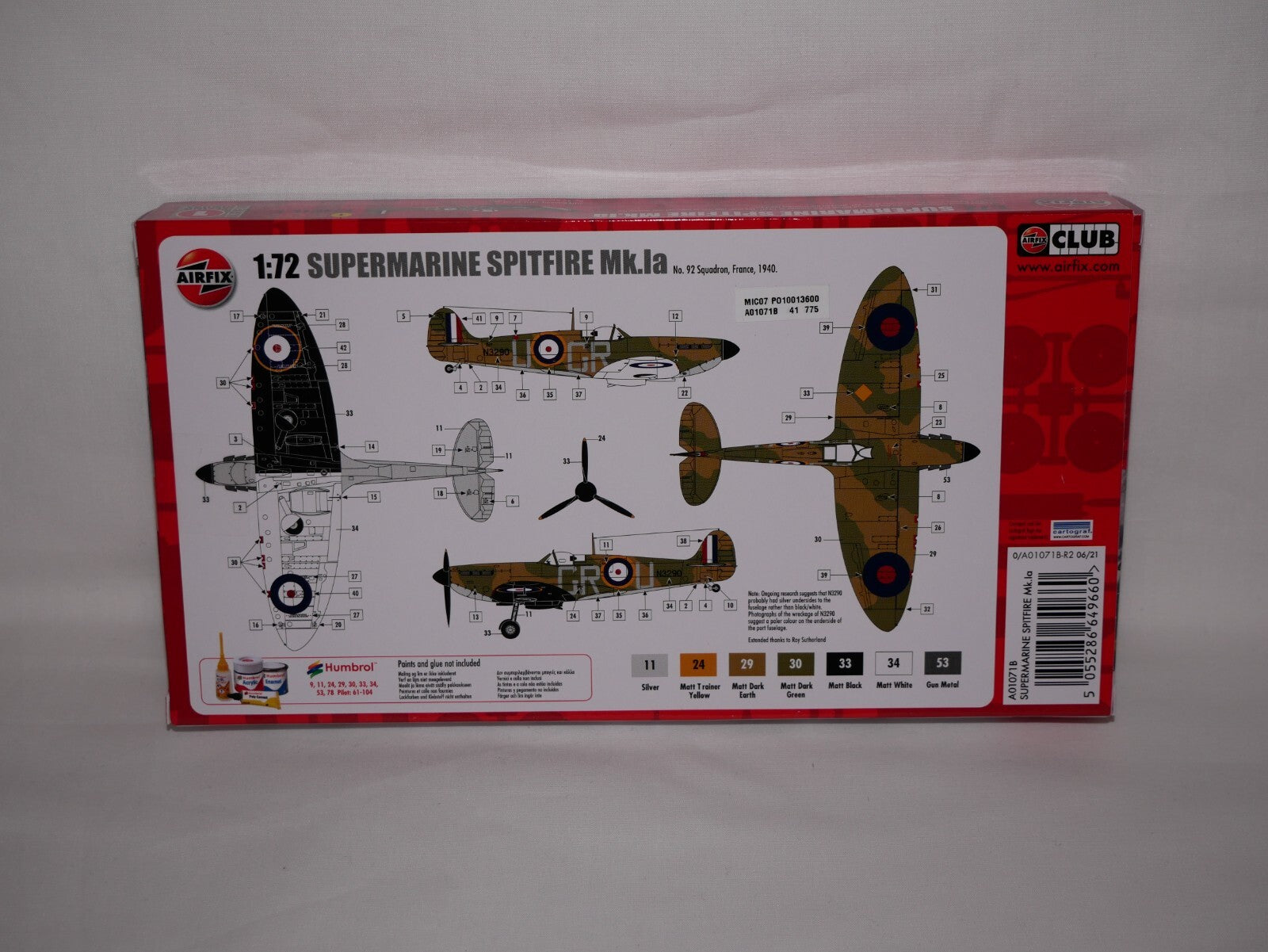 Airfix 1:72 Scale Model WWII Supermarine Spitfire Mk.Ia Skill Level 1 - A01071B