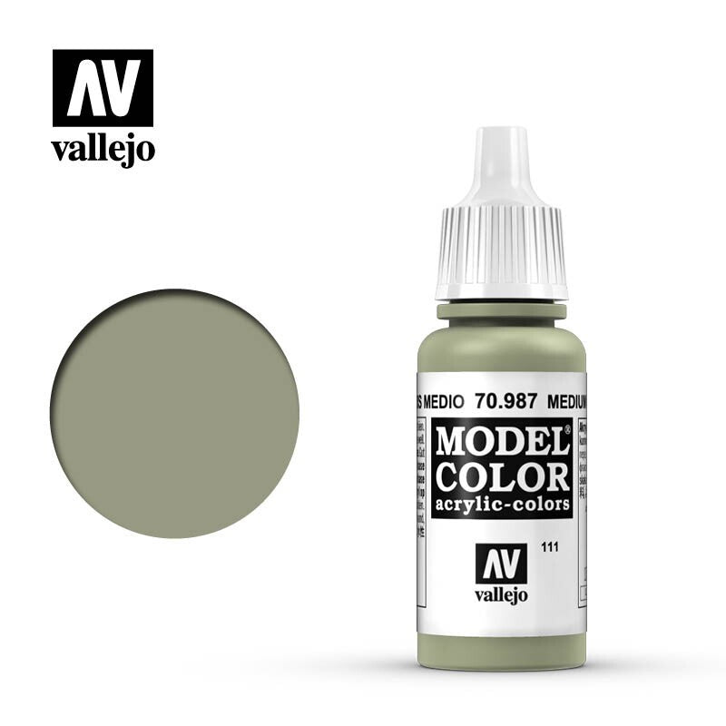 Vallejo Model Color Medium Grey Acrylic 17ml/0.57 fl oz Dropper Bottle - 70.987